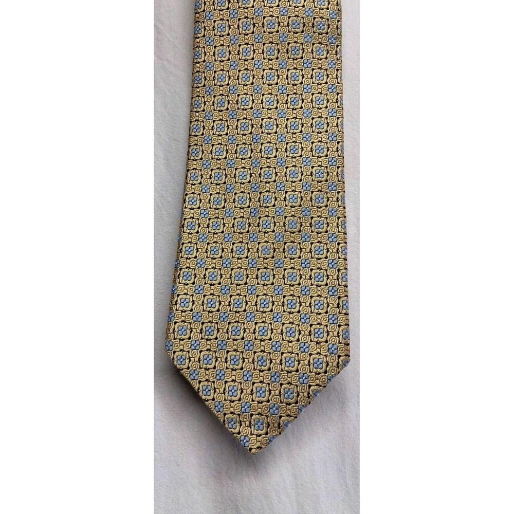Brooks Brothers Yellow Silk Tie Blue Jacquard Made In USA Spring Business